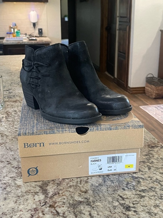 Born Shoes - Born Black Suede Ankle Booties with Side Lace Detail
